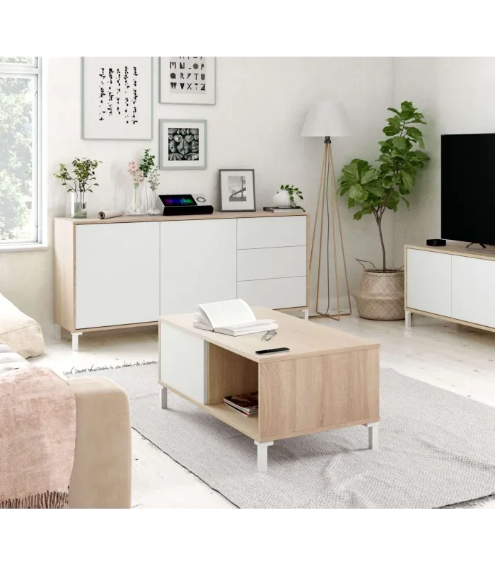 Mesa centro Luna roble/blanco 100x50x40 cm