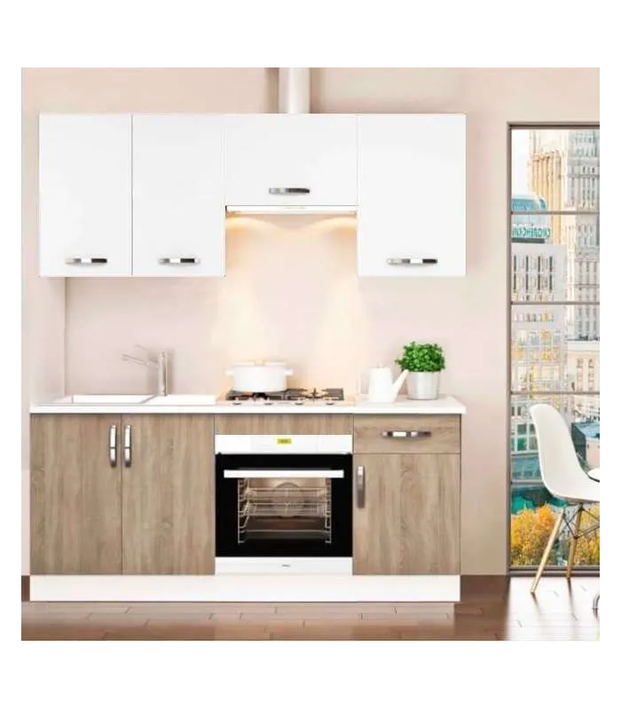 Cocina completa 180 cm roble-blanco sin encimera