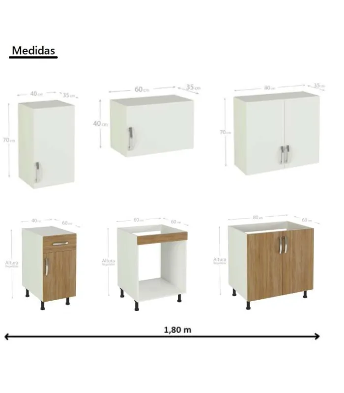 Cocina completa 180 cm roble-blanco sin encimera
