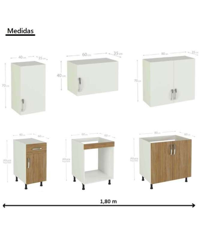 Cuisine complète 180 cm (largeur) couleur chêne-blanc KIT-KIT