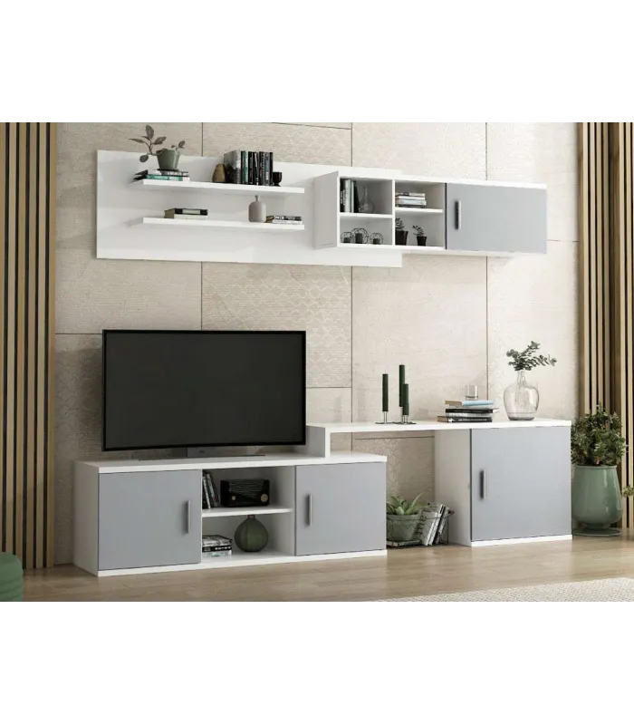 Composición de salón Benalúa en blanco y aluminio