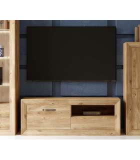 Mueble TV Huescar en roble y plata. 140 cm de ancho. Se sirve