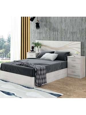 Conjunto de cama e mesas em ártico e carvalho