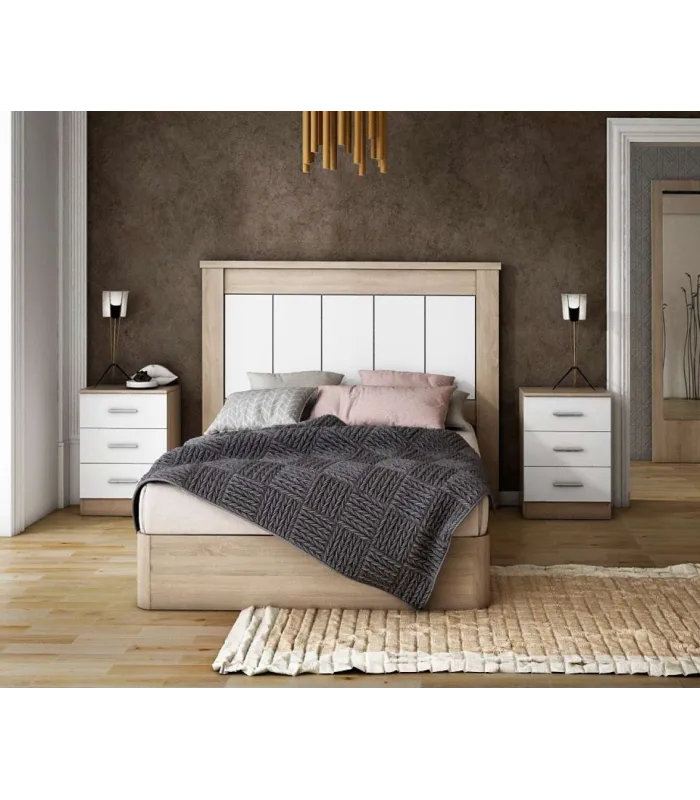 Conjunto de cabecero y 2 mesitas en blanco y cambrian