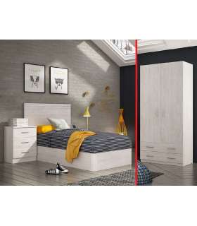 Dormitorio completo juvenil en blanco ártico Daniela. Se sirve