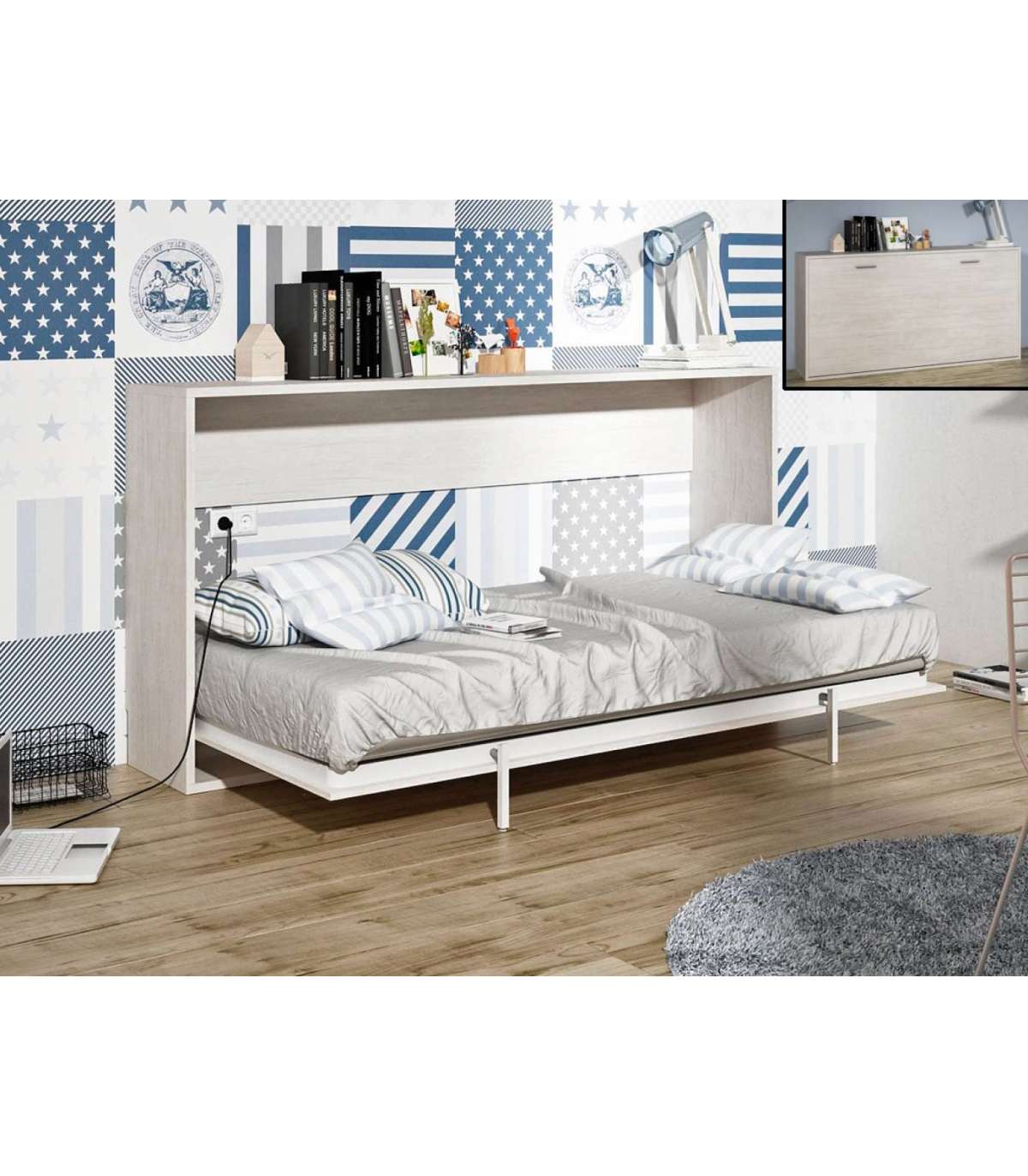 Mueble cama plegable de 90 cm. en color Cerezo o Blanco