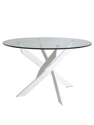 Mesa de jantar redonda 120 cm, vidro e aço branco