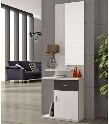 Console estreito com espelho em ártico e grafite