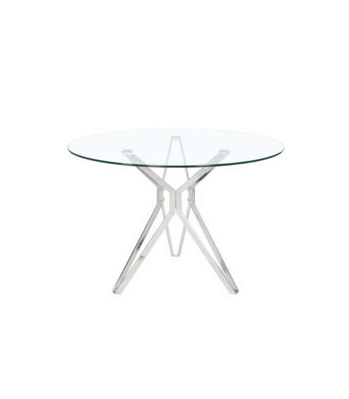 copy of Triana round table glass lid and chrome legs of 110 cm.