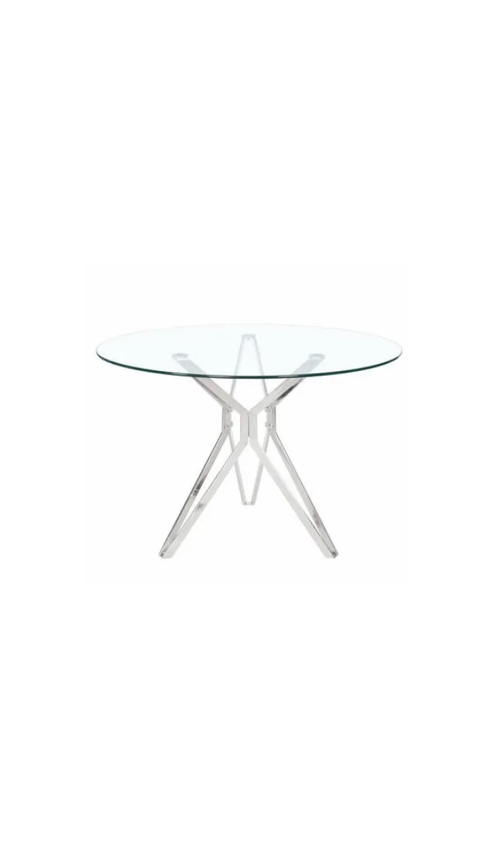 Mesa redonda River: cristal y acero, 110 cm diámetro