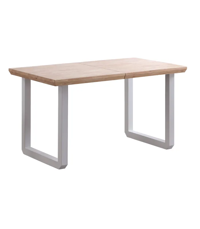 Mesa extensible Roma en roble nordish, patas blancas.