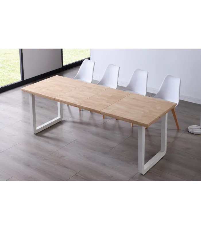 Mesa extensible Roma en roble nordish, patas blancas.
