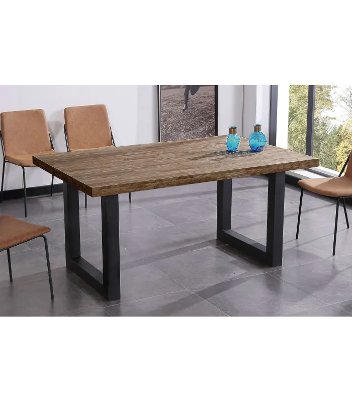 Mesa de jantar Loft em carvalho americano e metal preto