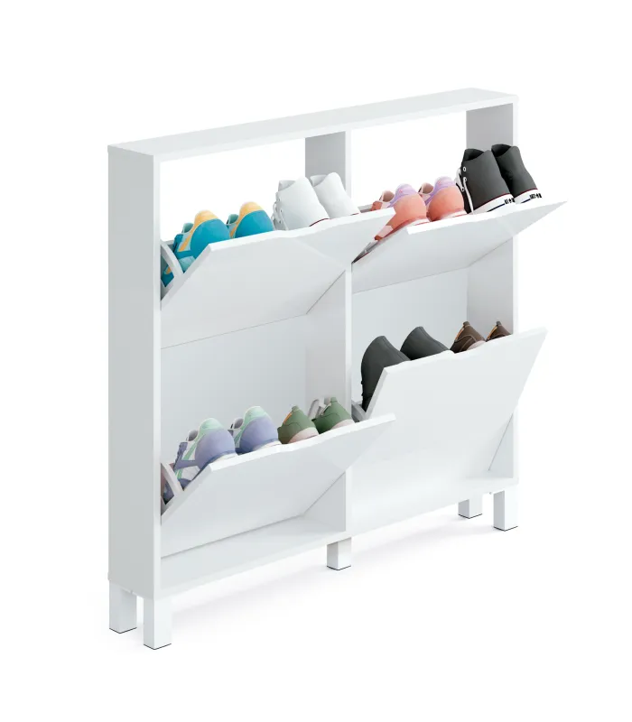 Étagère à chaussures Kay 4 pièges en blanc brillant. 97 cm