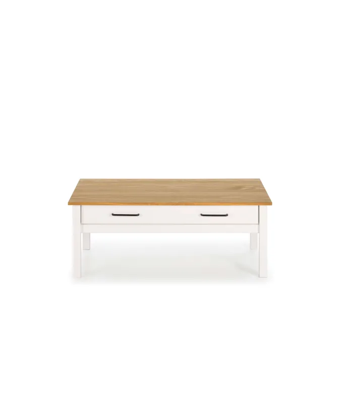 Mesa central branca elegante com gaveta funcional