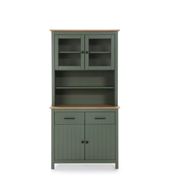 Vitrina Mariana verde 4 puertas y 2 cajones