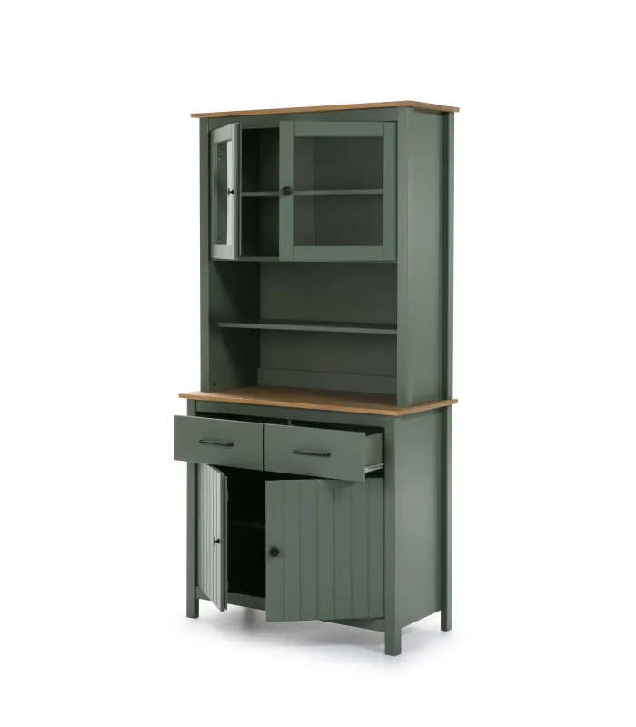 Vitrina Mariana verde 4 puertas y 2 cajones