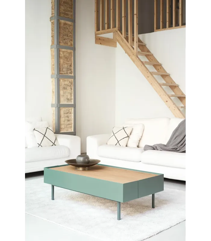 Mesa de centro modelo Arista en verde oliva, 110cm