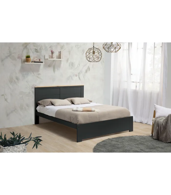 Cama matrimonial Anika en gris antracita, diseño moderno