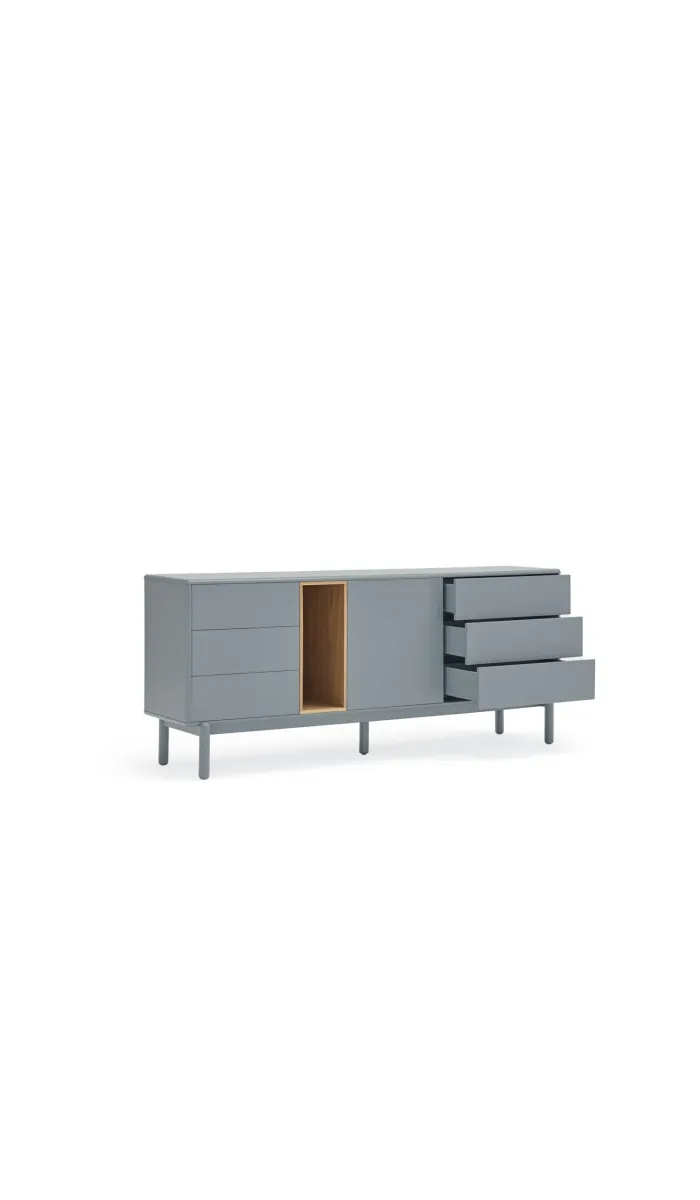 Aparador Corvo, 1 puerta, 6 cajones, gris perla