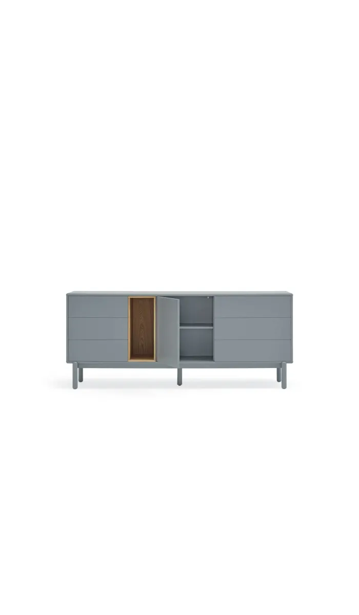Aparador Corvo, 1 puerta, 6 cajones, gris perla