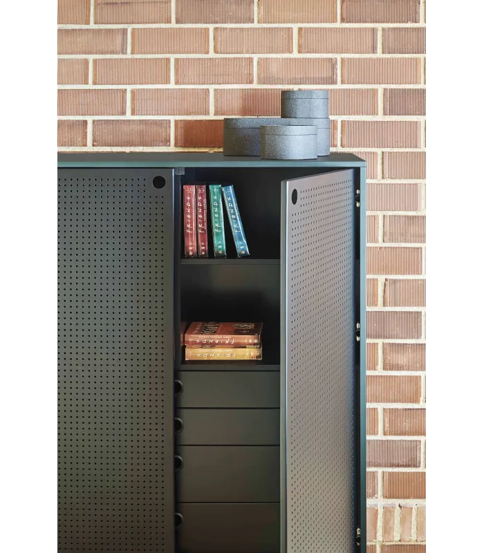 Mueble auxiliar Punto: 2 puertas, 4 cajones, verde/negro