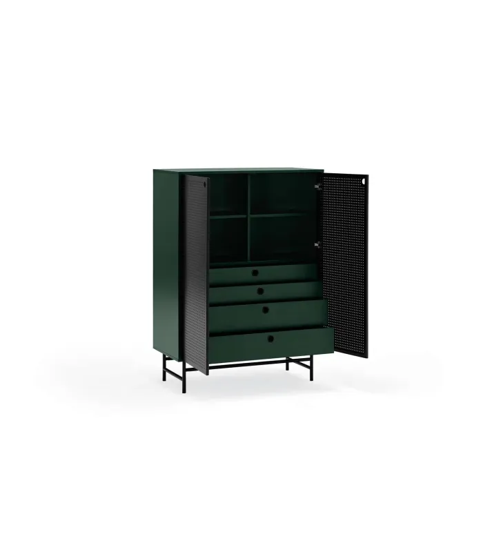 Mueble auxiliar Punto: 2 puertas, 4 cajones, verde/negro