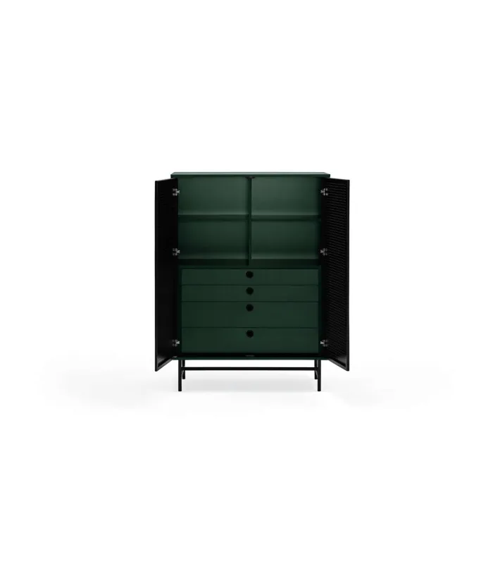 Mueble auxiliar Punto: 2 puertas, 4 cajones, verde/negro