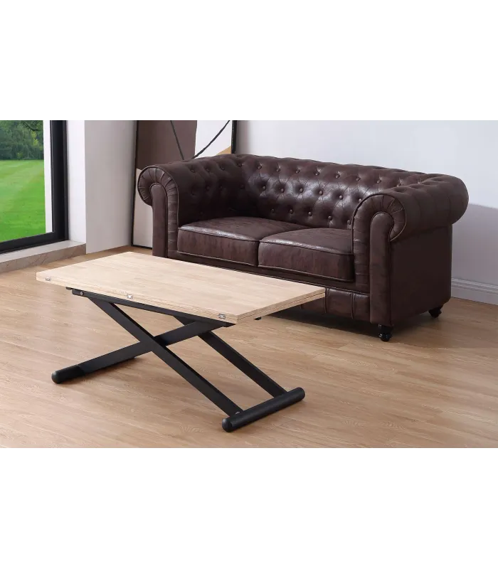 Mesa centro elevable y extensible en roble natural