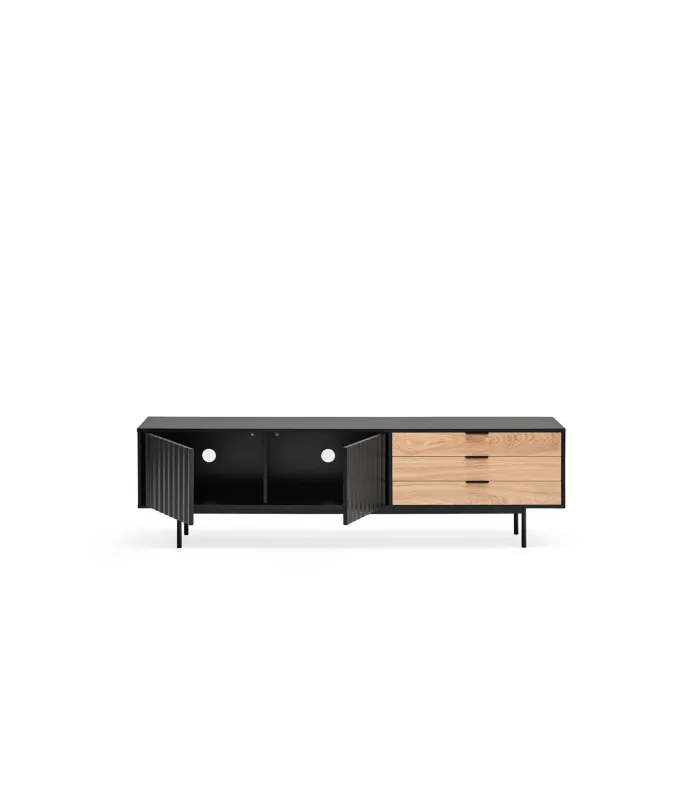 Mueble TV Sierra 2 puertas y 3 cajones en negro-roble