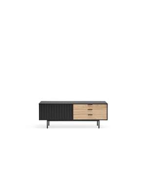 Mueble TV Sierra negro/roble, 1 puerta, 3 cajones