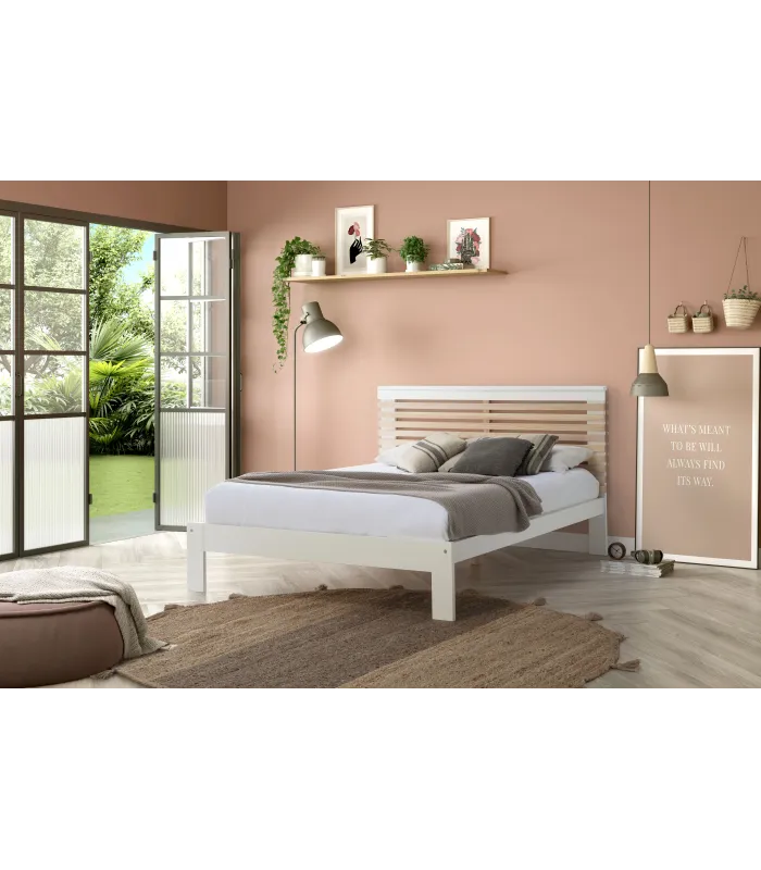 Cama matrimonial Xana en blanco, elegante y cómoda.