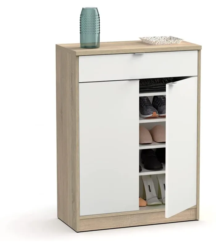 Zapatero Berlin en blanco y roble para 20 pares de zapatos