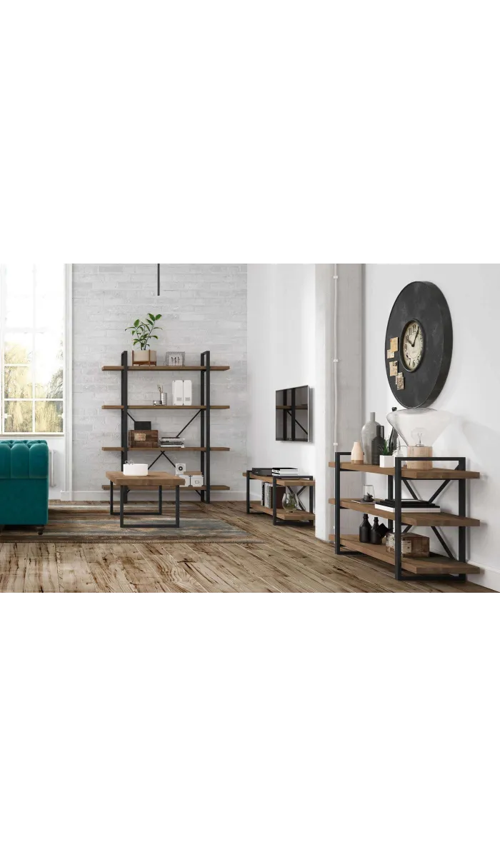 Estantería alta Plank, roble americano y negro, 180cm