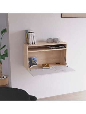 Escritorio suspendido 628 en roble y blanco, elegante y funcional.