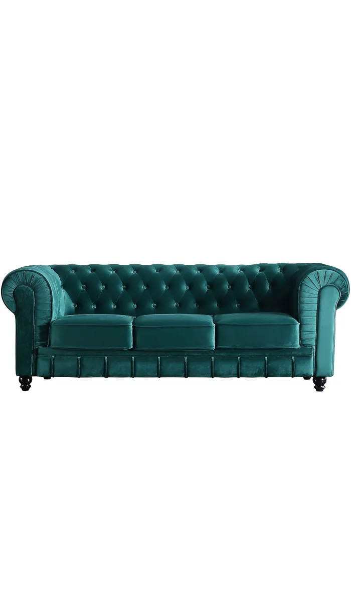 Sofá Chesterfield verde em veludo, 211x84x75 cm