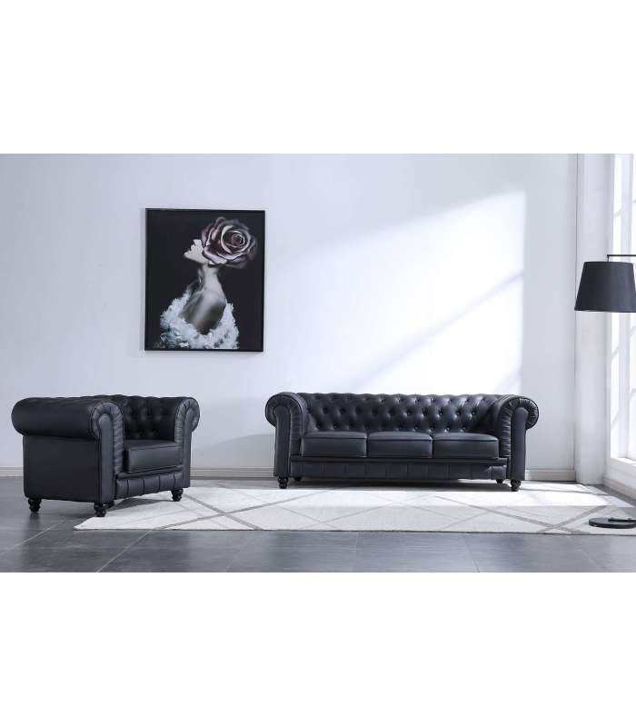 Canapé Chesterfield 3 places en tissu velours ou semi-cuir 211