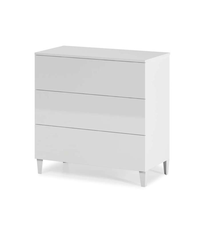 Commode 3 tiroirs Pekin en finition blanche 76 cm(hauteur)80