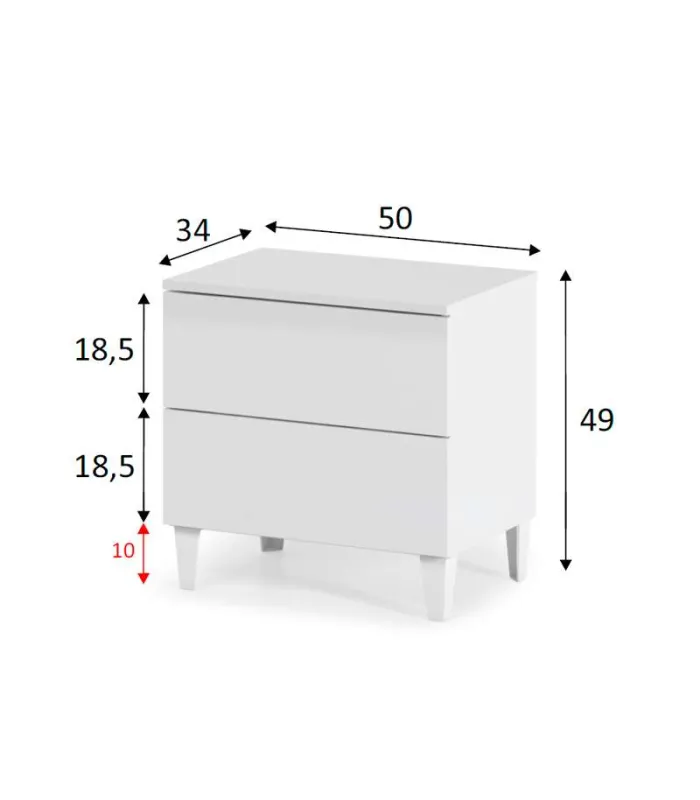 Table de chevet 2 tiroirs finition blanc pékin 49 cm(hauteur)50