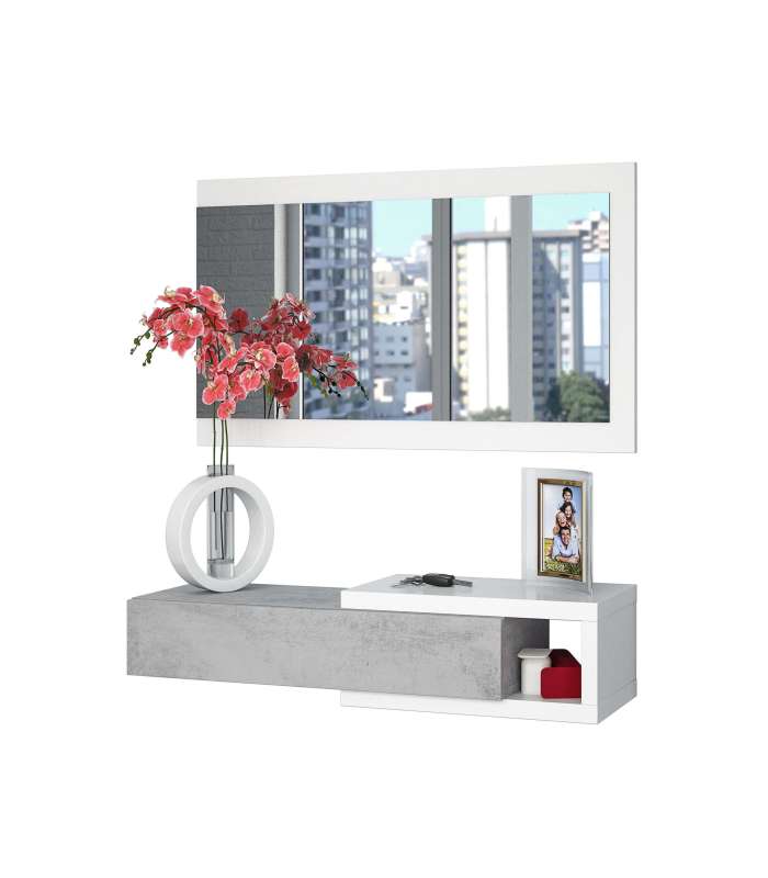 Mueble recibidor Zoe blanco artik combinado con acabado cemento