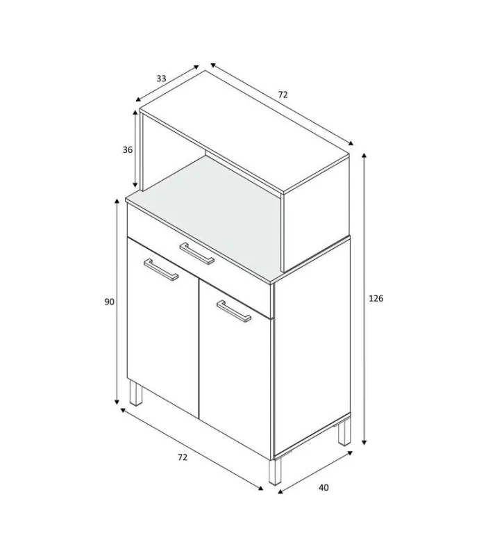 Mueble auxiliar blanco para microondas con cajón y puertas