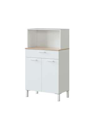 Mueble auxiliar blanco para microondas con cajón y puertas