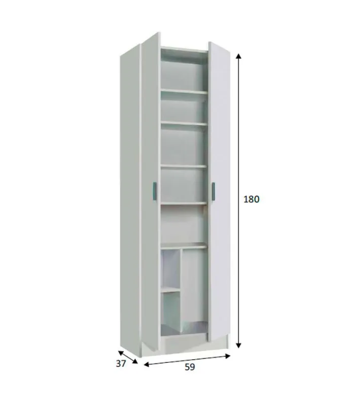 Armario zapatero Milan blanco 2 puertas 59x180x37 cm