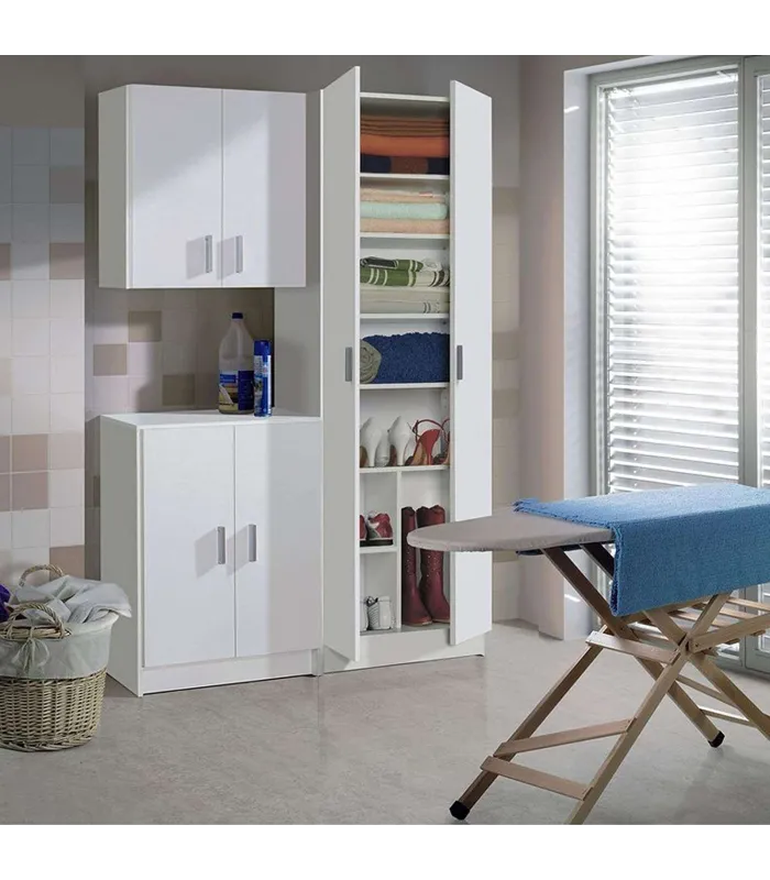 Armario zapatero Milan blanco 2 puertas 59x180x37 cm