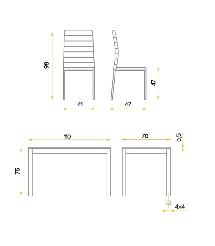 Ensemble de table et 4 chaises Alma en blanc.