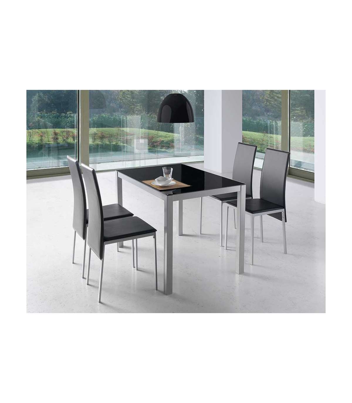 Mesa de cocina con 4 sillas barata, color blanco y negro, barato y  funcional.