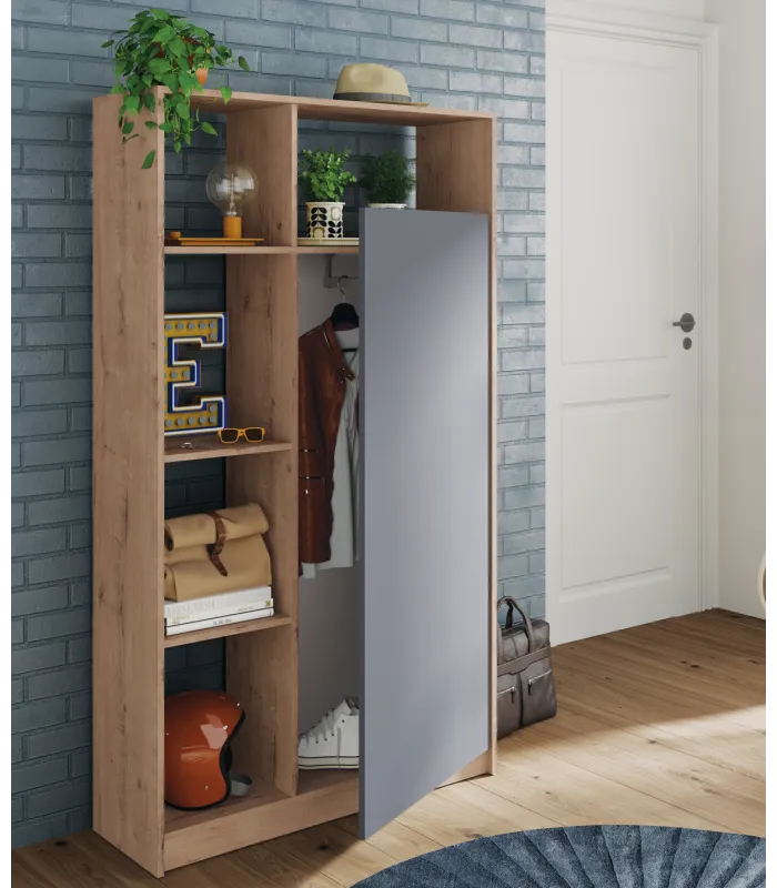 Armário Neo Hall em carvalho/cinza, 187x100x35 cm