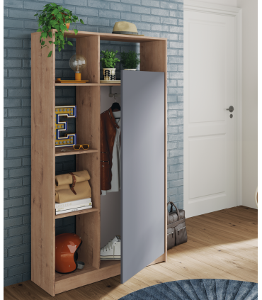 Armário Neo Hall em carvalho/cinza, 187x100x35 cm