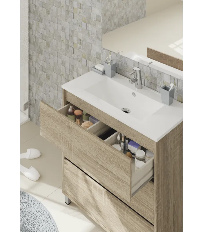 Mueble de lavabo cerámico roble cambrian, 90 cm