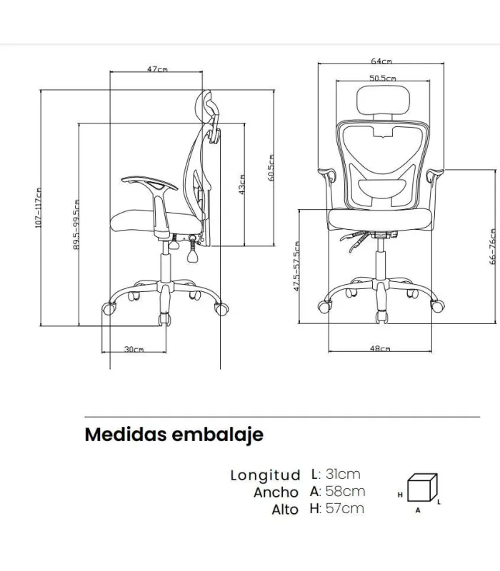 Silla de escritorio Carla azul y negro, ergonómica.